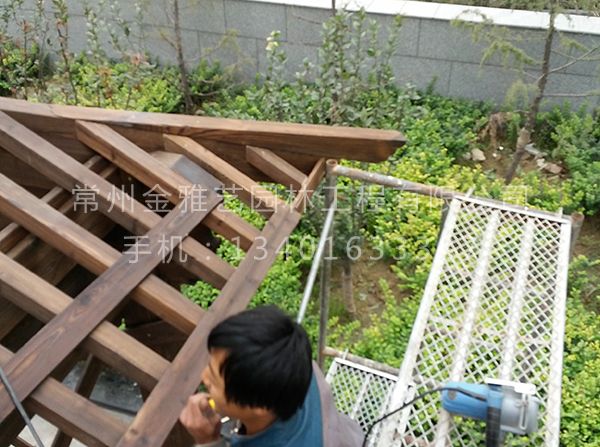 防腐木古建亭施工現場(chǎng) (12)